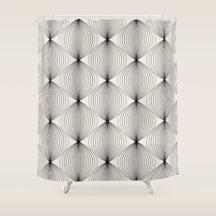 Geometric Orb Pattern - Black And White Shower Curtain