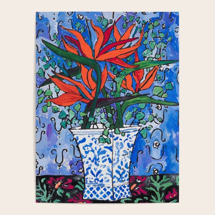 Birds Of Paradise In Blue After Matisse Poster