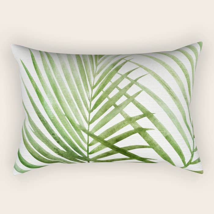 Fresh Palm Fronds Watercolor Rectangular Pillow