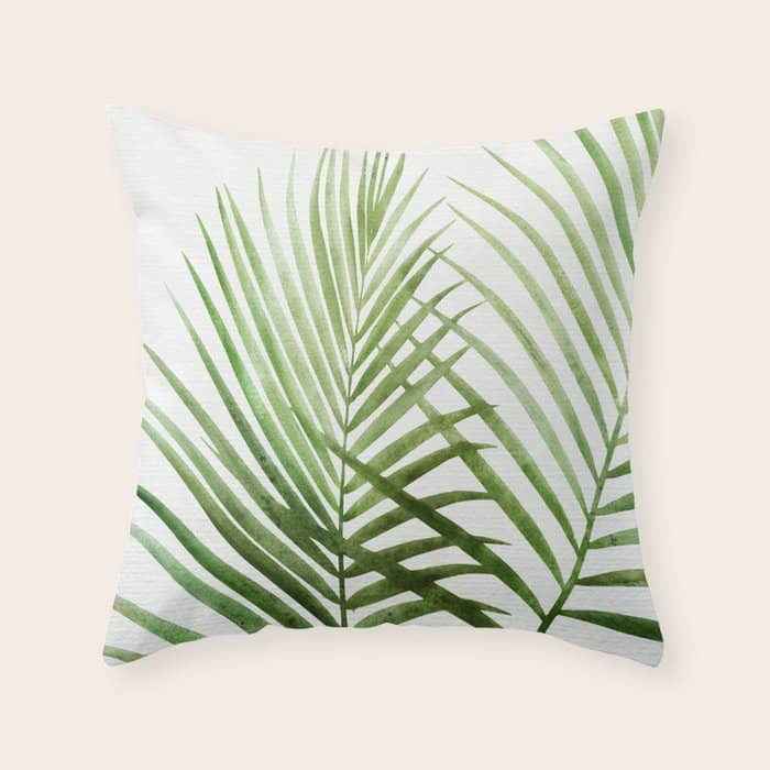 Fresh Palm Fronds Watercolor Throw Pillow