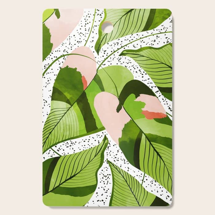 Blushing Leaves Watercolor Painting, Colorful Botanical Illustration, Tropical Modern Bohemian Cutting Board