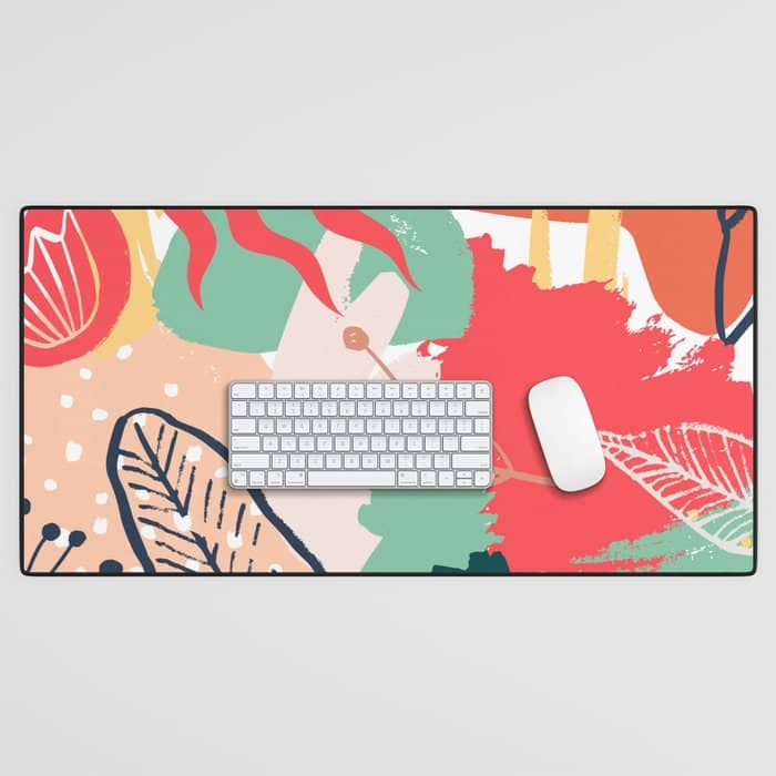 Summer Floral Prints, Abstract, Red And Green, Colourful Prints. Desk Mat