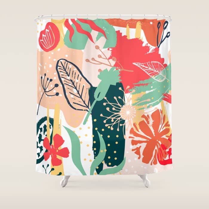 Summer Floral Prints, Abstract, Red And Green, Colourful Prints. Shower Curtain