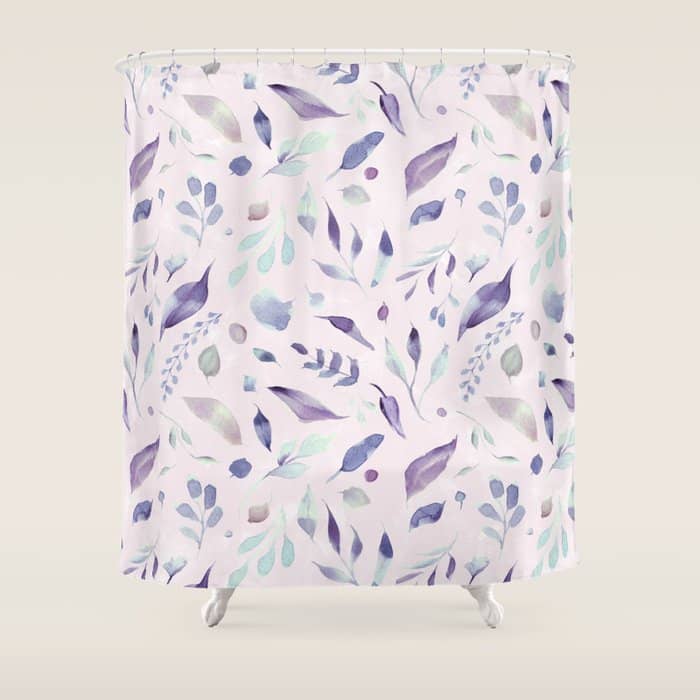 Modern Blush Pink Navy Blue Purple Watercolor Floral Shower Curtain