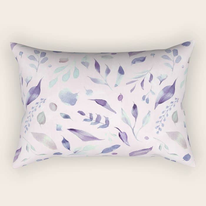Modern Blush Pink Navy Blue Purple Watercolor Floral Rectangular Pillow
