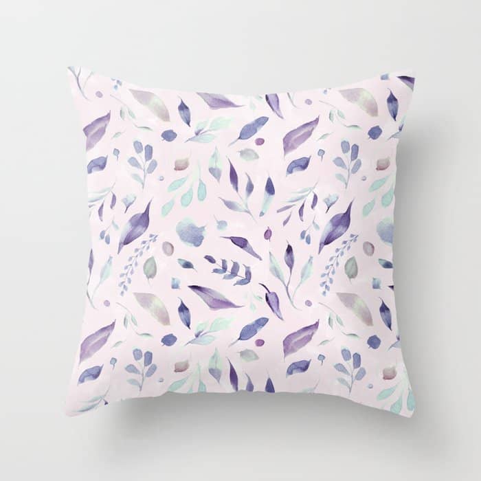 Modern Blush Pink Navy Blue Purple Watercolor Floral Throw Pillow