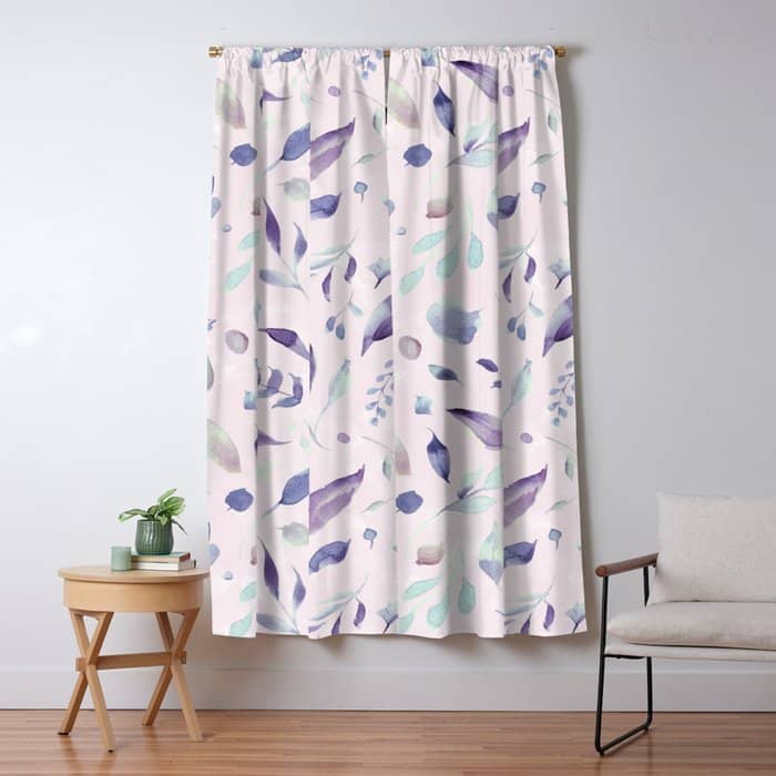 Modern Blush Pink Navy Blue Purple Watercolor Floral Window Curtain