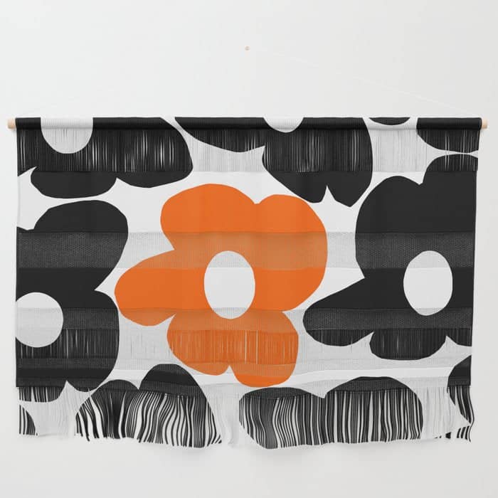 Large Orange And Black Retro Flowers White Background #Decor #Homestorie #Buyart Wall Hanging