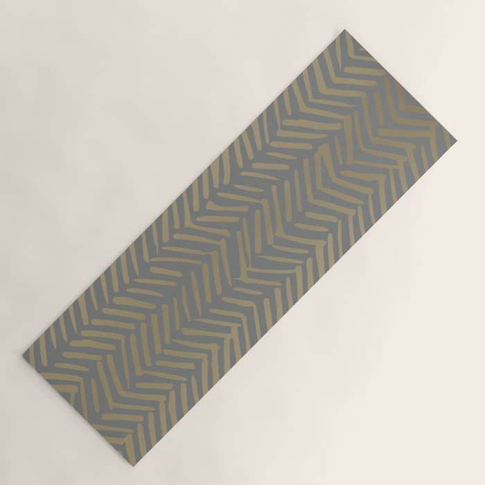 Herringbone, Boho, Mudcloth Pattern, Grey And Gold Yoga Mat