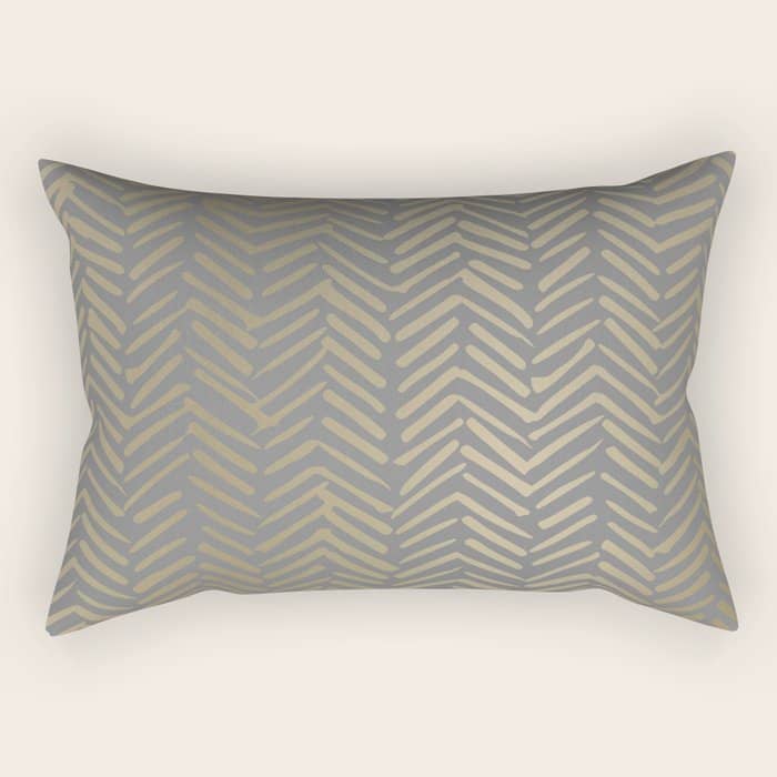 Herringbone, Boho, Mudcloth Pattern, Grey And Gold Rectangular Pillow