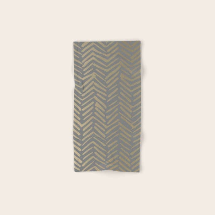 Herringbone, Boho, Mudcloth Pattern, Grey And Gold Bath Towel