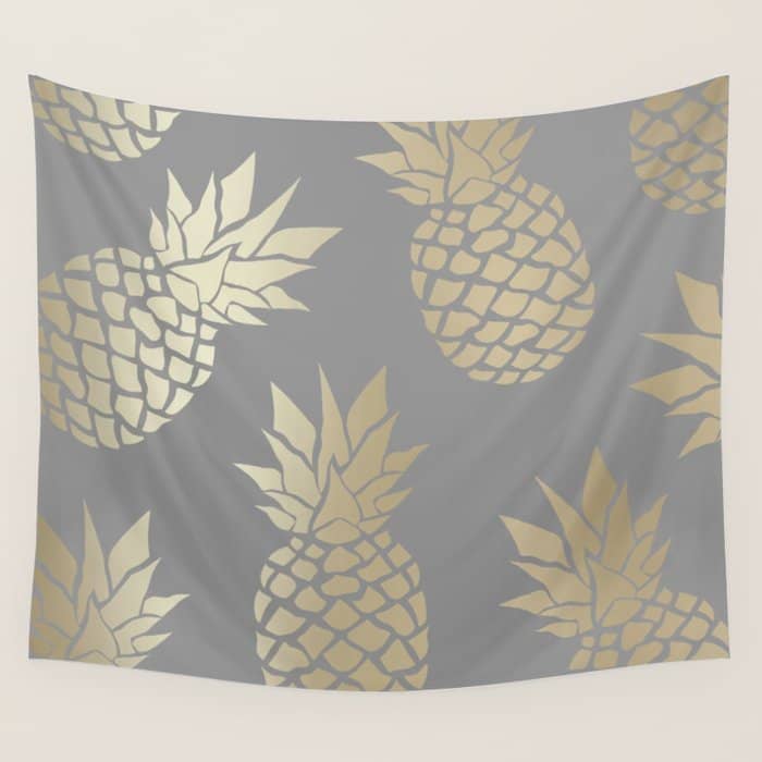 Glam Pineapple Art In Gray And Gold Wall Tapestry