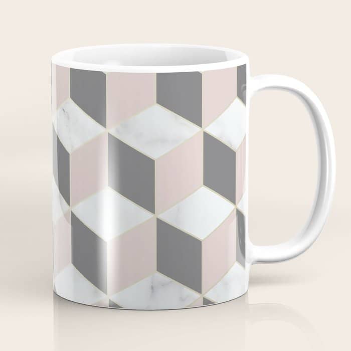 Geometric Art, Marble, Blush Pink, Gray, Abstract Art Coffee Mug