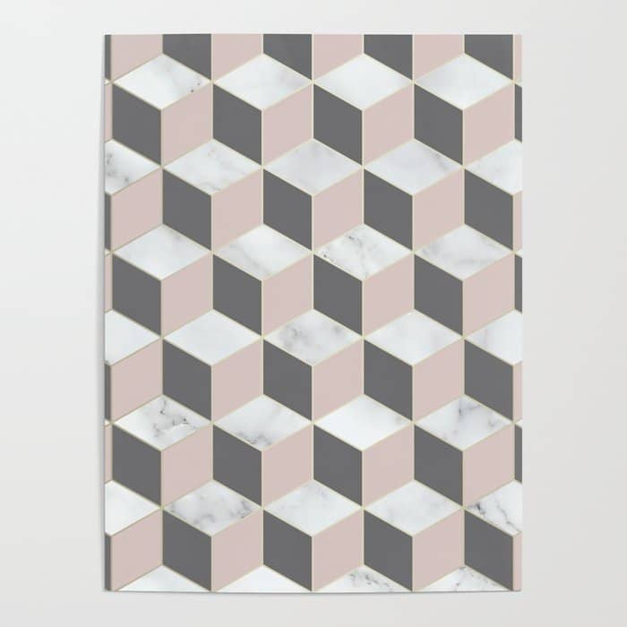 Geometric Art, Marble, Blush Pink, Gray, Abstract Art Poster