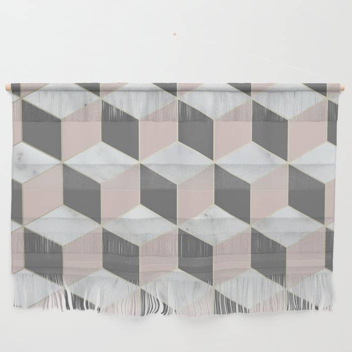 Geometric Art, Marble, Blush Pink, Gray, Abstract Art Wall Hanging