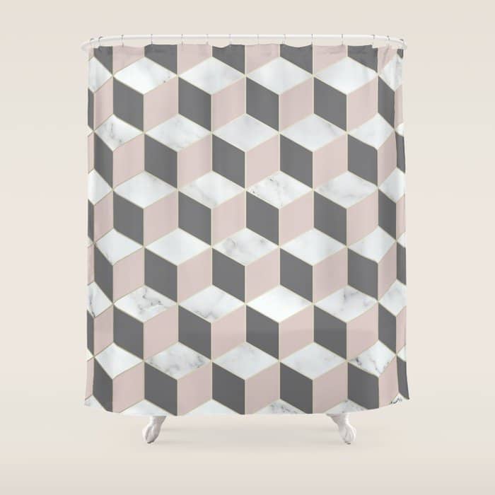 Geometric Art, Marble, Blush Pink, Gray, Abstract Art Shower Curtain