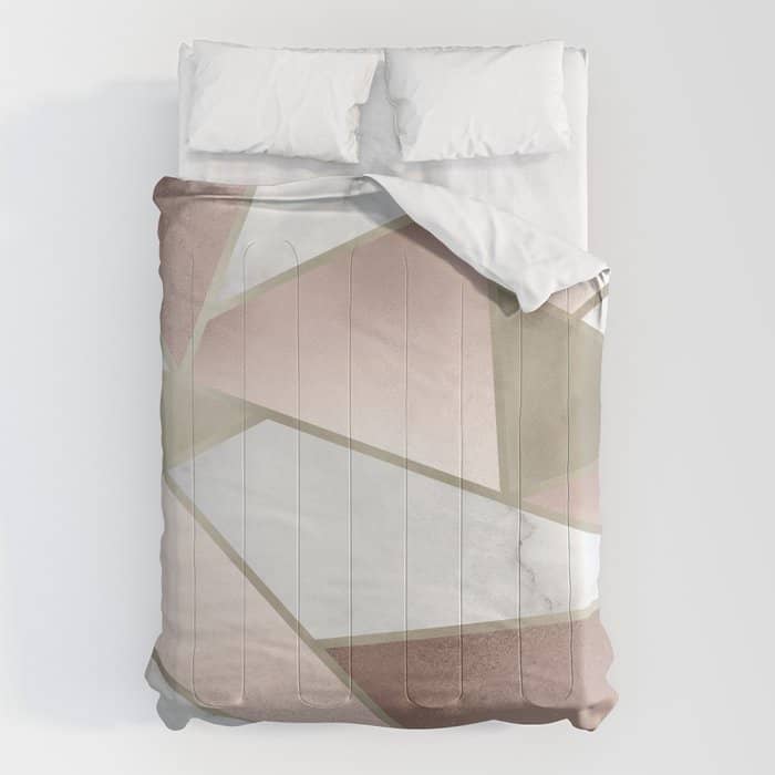 Geometric Art, Rose Gold, Blush Pink, Marble Prints Comforter
