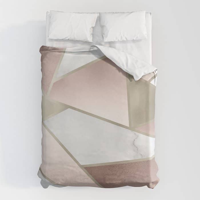 Geometric Art, Rose Gold, Blush Pink, Marble Prints Duvet Cover
