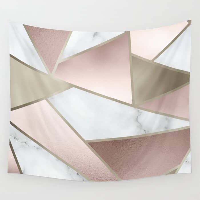 Geometric Art, Rose Gold, Blush Pink, Marble Prints Wall Tapestry