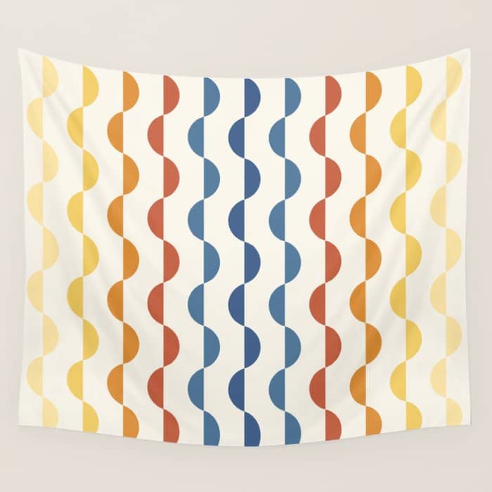 Gwynne Pattern Retro Shapes - Colorful 70'S Wall Tapestry