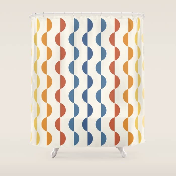 Gwynne Pattern Retro Shapes - Colorful 70'S Shower Curtain