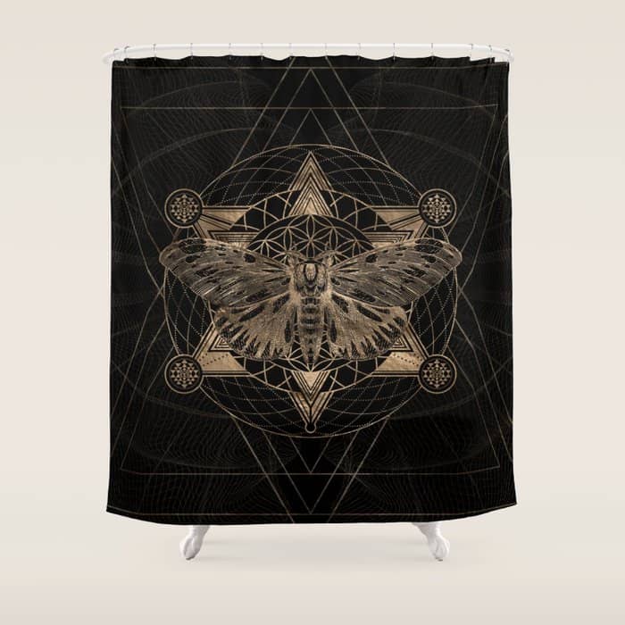 Regal Moth In Sacred Geometry - Black And Gold Shower Curtain