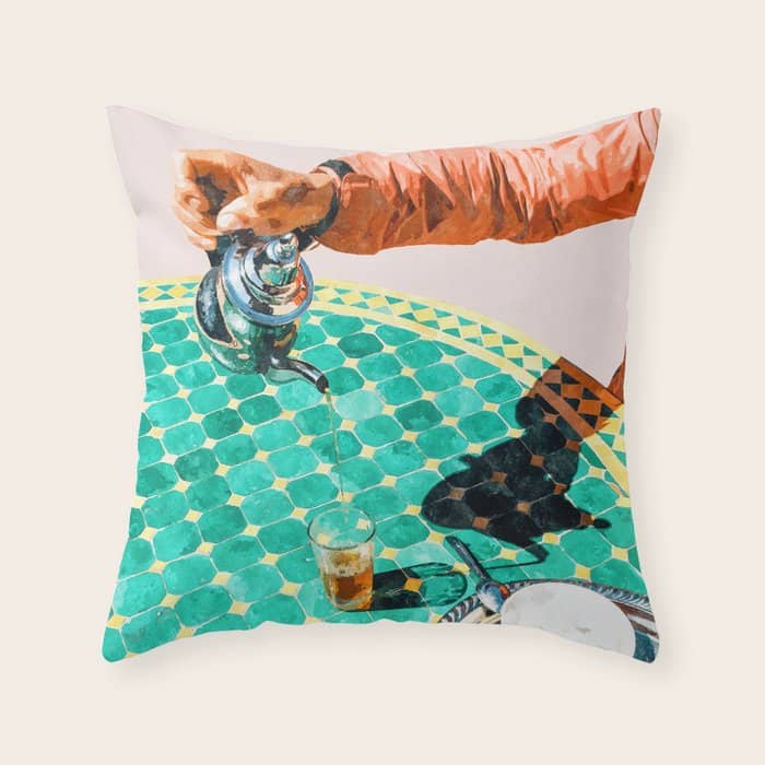 Chai, India Culture & People Painting, Exotic Travel Places Tea Bohemian Colorful Morocco Turkish Throw Pillow