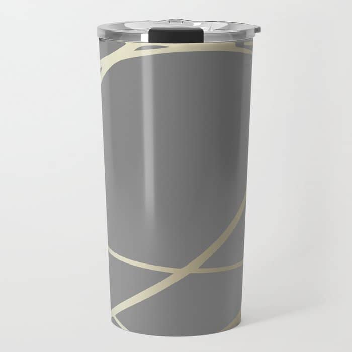 Gold And Gray Circles And Swirls Striped Abstract Pattern Travel Mug