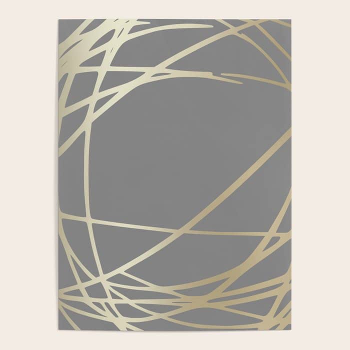 Gold And Gray Circles And Swirls Striped Abstract Pattern Poster