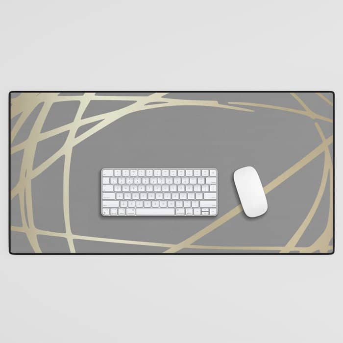 Gold And Gray Circles And Swirls Striped Abstract Pattern Desk Mat