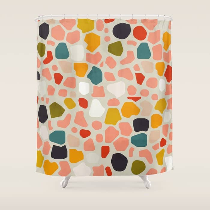 Terrazzo Mosaic Shapes Modern Shower Curtain