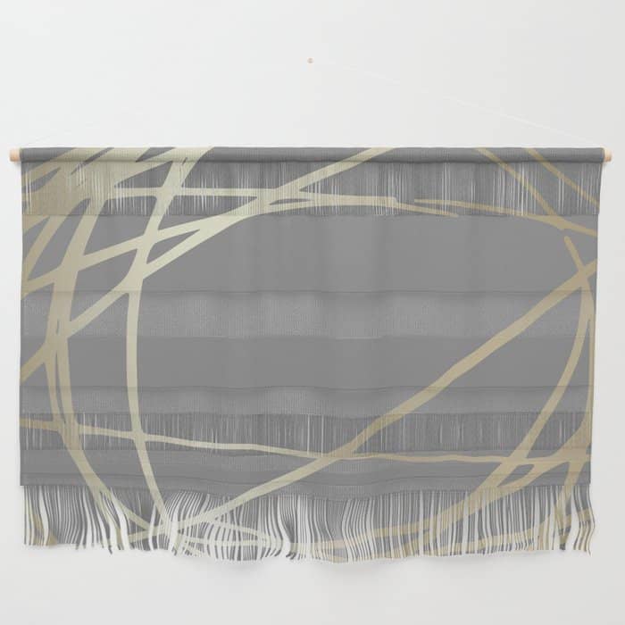 Gold And Gray Circles And Swirls Striped Abstract Pattern Wall Hanging