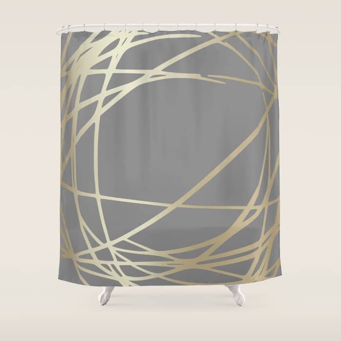 Gold And Gray Circles And Swirls Striped Abstract Pattern Shower Curtain