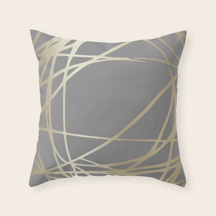 Gold And Gray Circles And Swirls Striped Abstract Pattern Throw Pillow