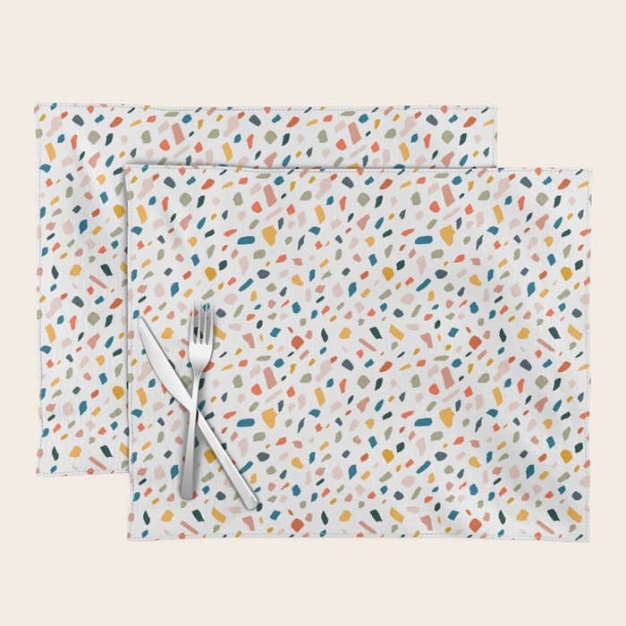 Terrazzo, Abstract Quirky Shapes Bohemian Modern Pattern Confetti Celebration Random Colorful Shapes Placemat