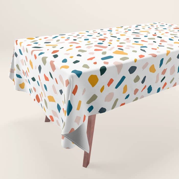 Terrazzo, Abstract Quirky Shapes Bohemian Modern Pattern Confetti Celebration Random Colorful Shapes Tablecloth