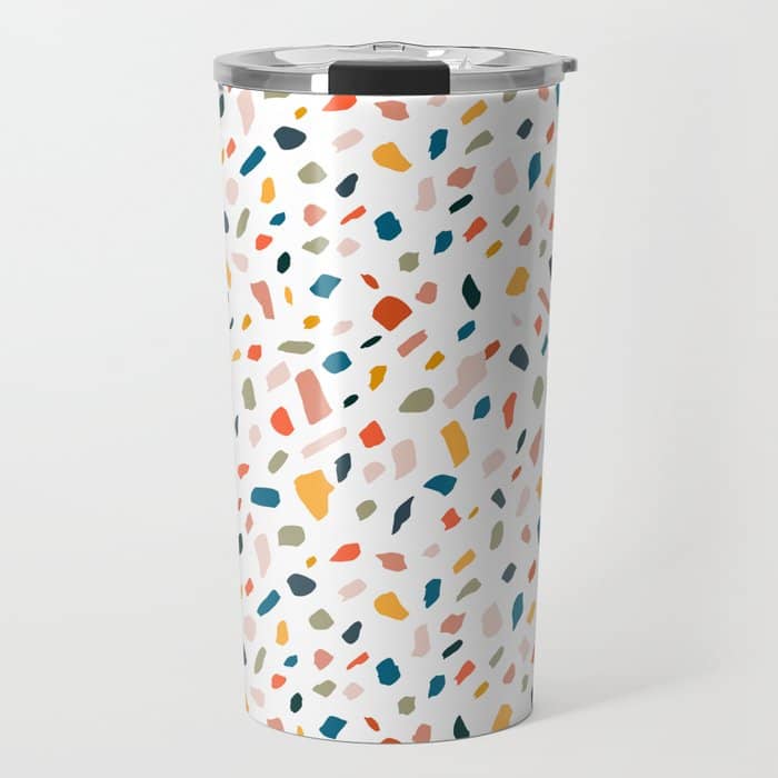Terrazzo, Abstract Quirky Shapes Bohemian Modern Pattern Confetti Celebration Random Colorful Shapes Travel Mug
