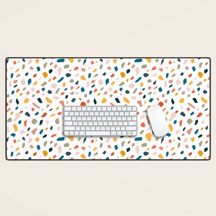Terrazzo, Abstract Quirky Shapes Bohemian Modern Pattern Confetti Celebration Random Colorful Shapes Desk Mat