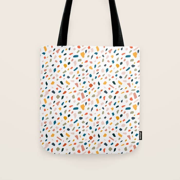 Terrazzo, Abstract Quirky Shapes Bohemian Modern Pattern Confetti Celebration Random Colorful Shapes Tote Bag