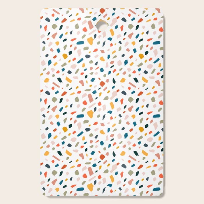 Terrazzo, Abstract Quirky Shapes Bohemian Modern Pattern Confetti Celebration Random Colorful Shapes Cutting Board