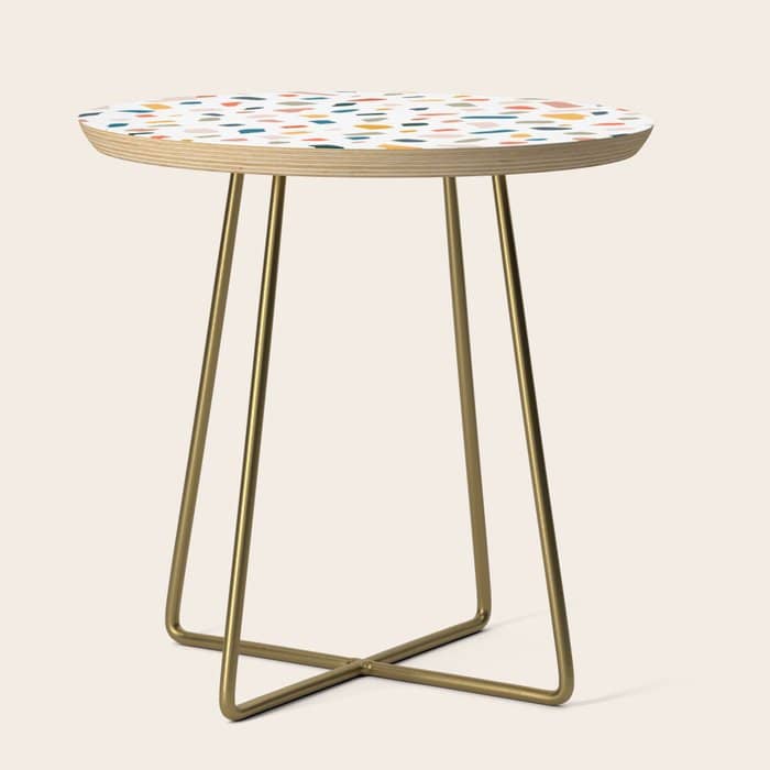Terrazzo, Abstract Quirky Shapes Bohemian Modern Pattern Confetti Celebration Random Colorful Shapes Side Table