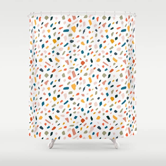 Terrazzo, Abstract Quirky Shapes Bohemian Modern Pattern Confetti Celebration Random Colorful Shapes Shower Curtain