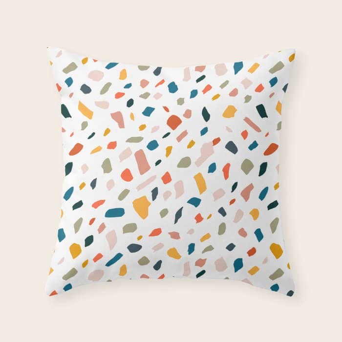 Terrazzo, Abstract Quirky Shapes Bohemian Modern Pattern Confetti Celebration Random Colorful Shapes Throw Pillow