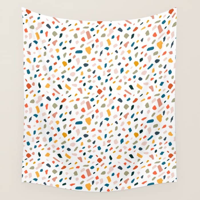 Terrazzo, Abstract Quirky Shapes Bohemian Modern Pattern Confetti Celebration Random Colorful Shapes Wall Tapestry