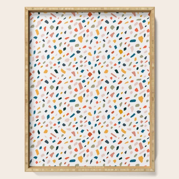 Terrazzo, Abstract Quirky Shapes Bohemian Modern Pattern Confetti Celebration Random Colorful Shapes Serving Tray