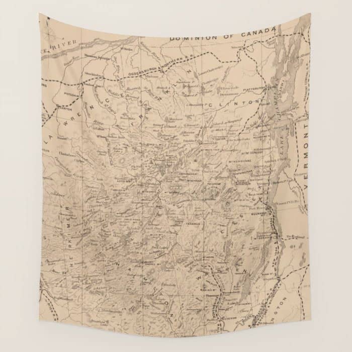 Vintage Map Of The Adirondack Mountains (1874) Wall Tapestry