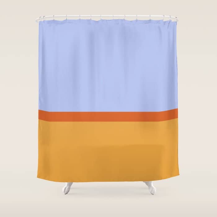 70s Summer Color Block Blue And Orange Shower Curtain