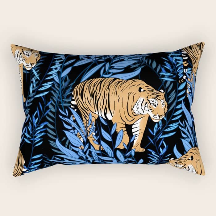 Tiger And Leaf Pattern Rectangular Pillow