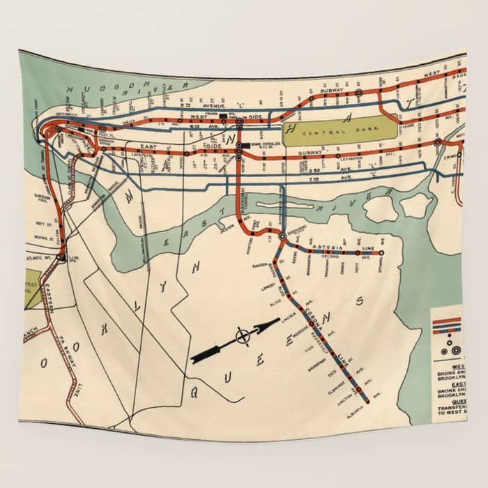 Vintage Nyc Subway Map (1918) Wall Tapestry