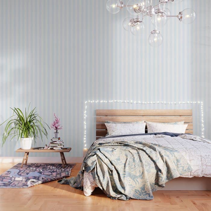 Alice Blue And White Cabana Tent Stripes Wallpaper